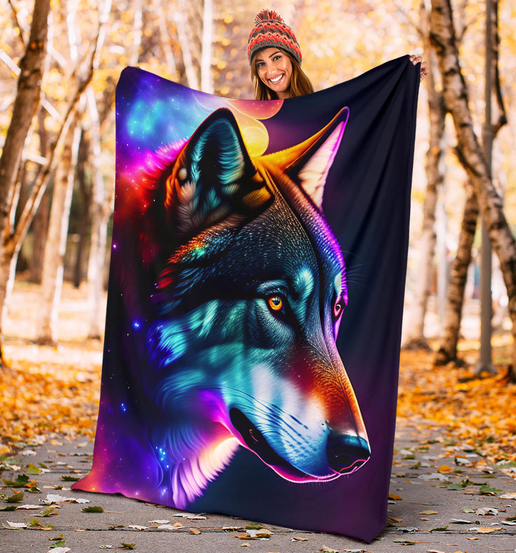 Colorful Wolf Blanket