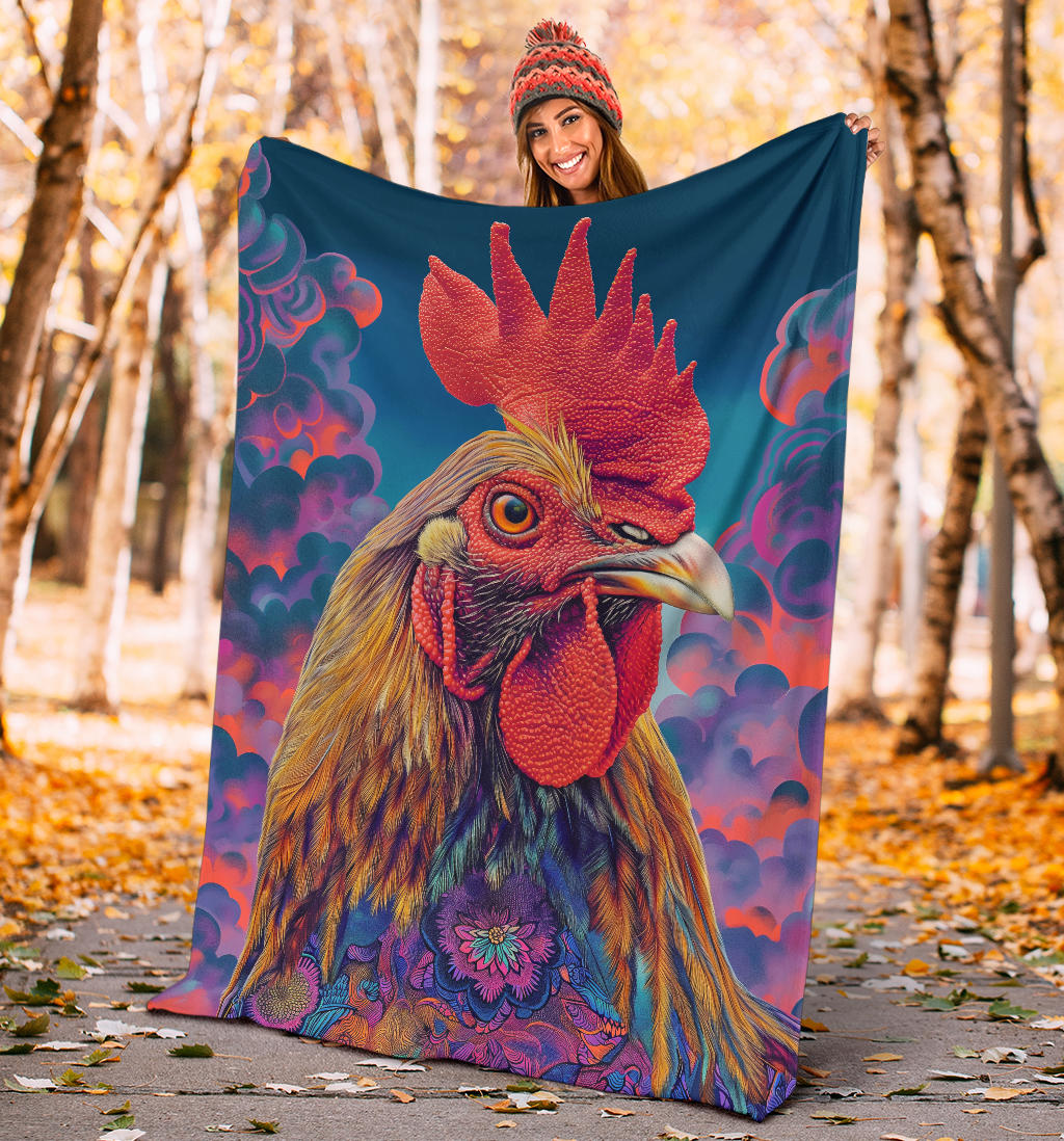 Chicken Blanket, Trippy Psychedelics Chicken Fleece Blanket, Chicken Throw Blanket, Chicken Gifts