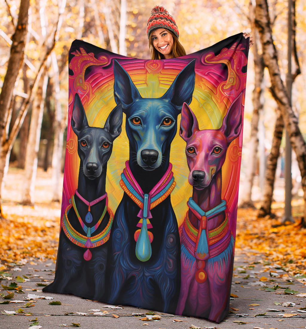 Xoloitzcuintli Blanket, Trippy Psychedelics Xoloitzcuintli Fleece Blanket, Xoloitzcuintli Throw Blanket, Xoloitzcuintli Gifts