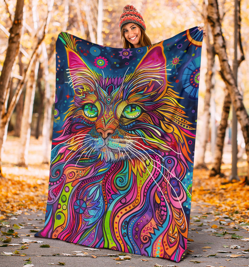 Maine Coon cat Blanket, Trippy Psychedelics Maine Coon cat Fleece Blanket, Maine Coon cat Throw Blanket, Maine Coon cat Gifts