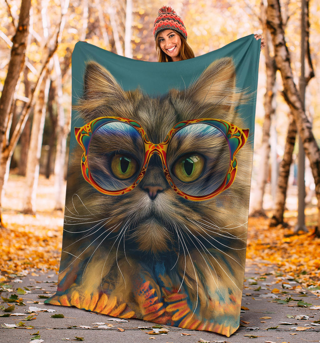 Persian Cat Blanket, Trippy Psychedelics Persian Cat Fleece Blanket, Persian Cat Throw Blanket, Persian Cat Gifts