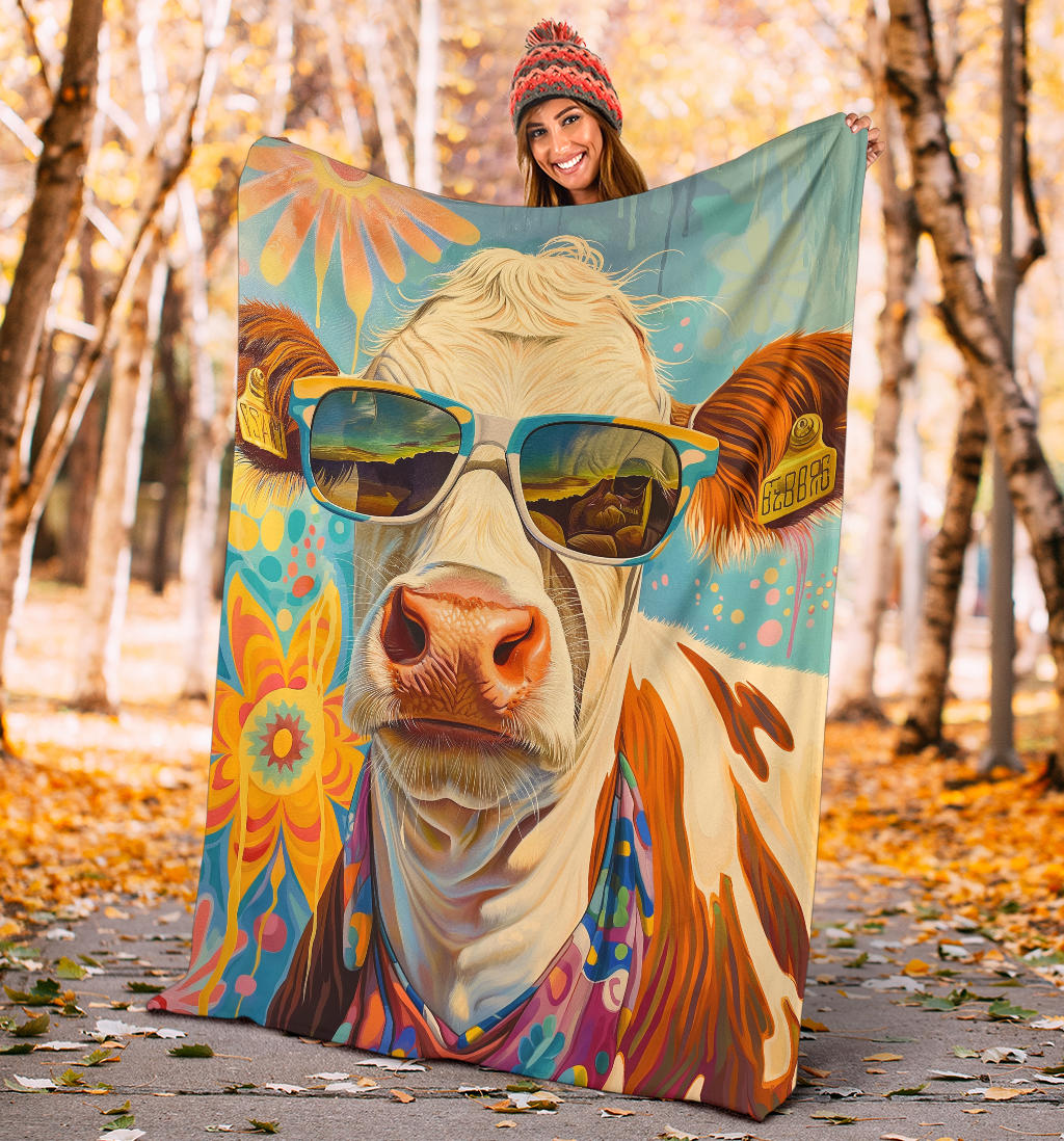 Cow Blanket, Trippy Psychedelics Cow Fleece Blanket, Cow Throw Blanket, Cow Gifts