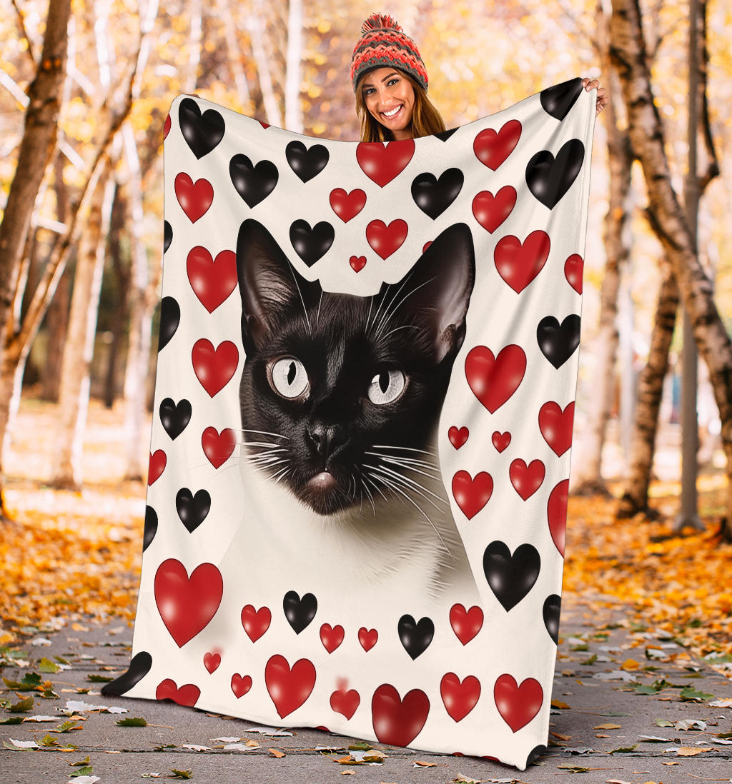 Siamese Cat Hearts Blanket