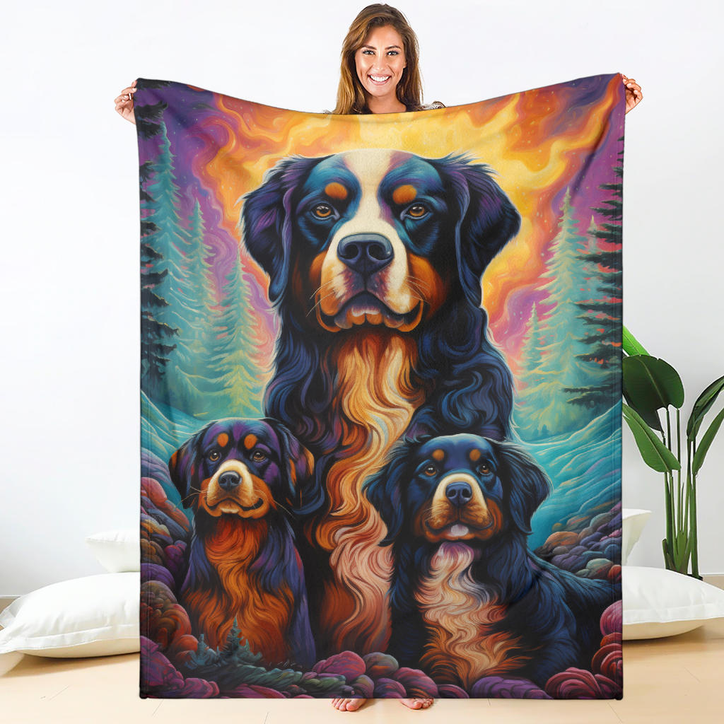 Bernese Mountain Blanket, Trippy Psychedelics Bernese Mountain Fleece Blanket, Bernese Mountain Throw Blanket, Bernese Mountain Gifts