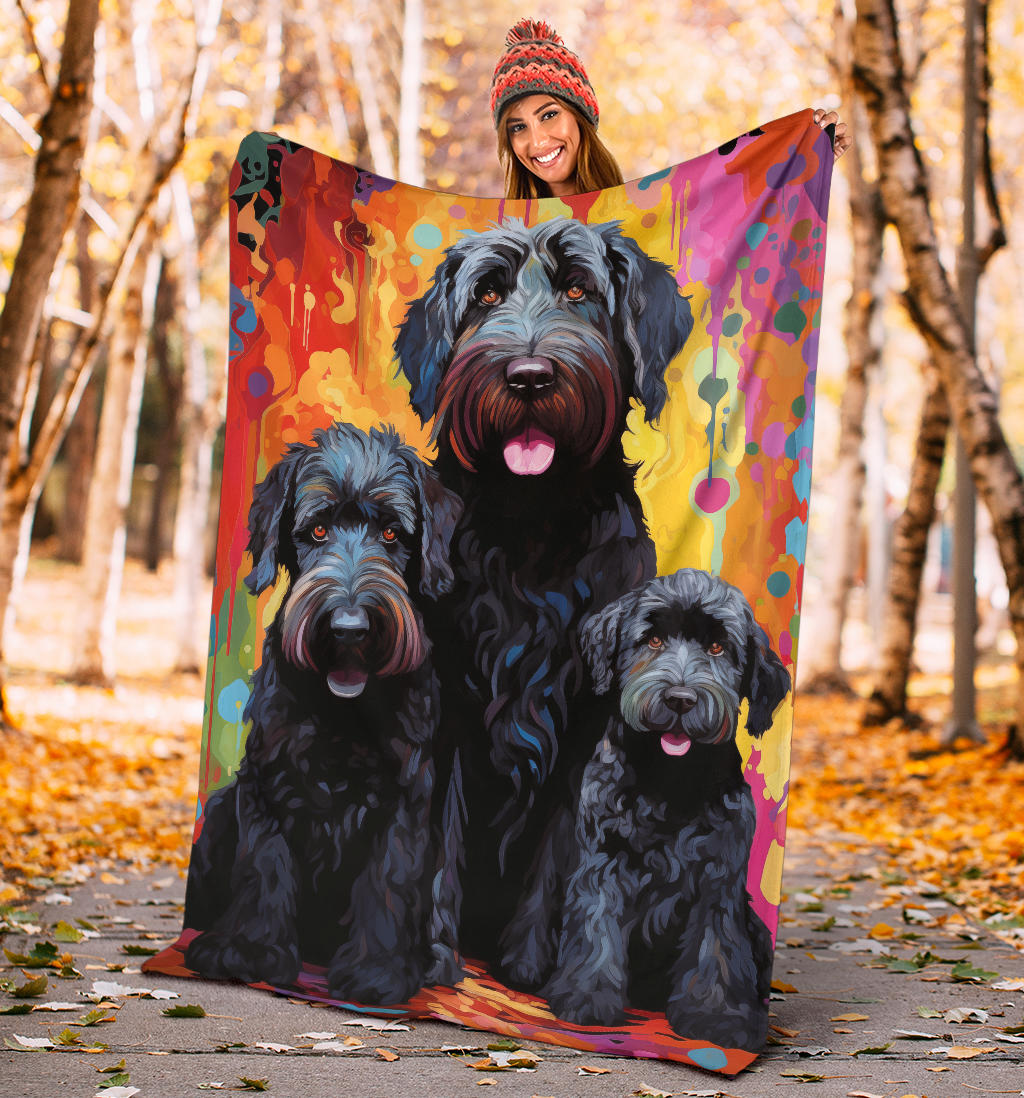 Black Russian Terrier Blanket, Trippy Psychedelics Black Russian Terrier Fleece Blanket, Black Russian Terrier Throw Blanket, Black Russian Terrier Gifts