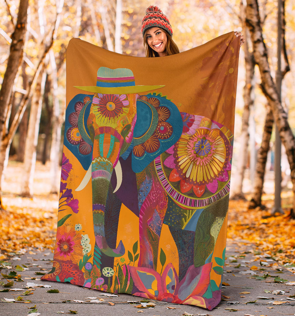 Elephant Blanket, Trippy Psychedelics Elephant Fleece Blanket, Elephant Throw Blanket, Elephant Gifts