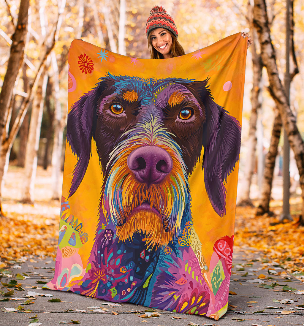 German Wirehaired Pointer Blanket, Trippy Psychedelics German Wirehaired Pointer Fleece Blanket, German Wirehaired Pointer Throw Blanket, German Wirehaired Pointer Gifts