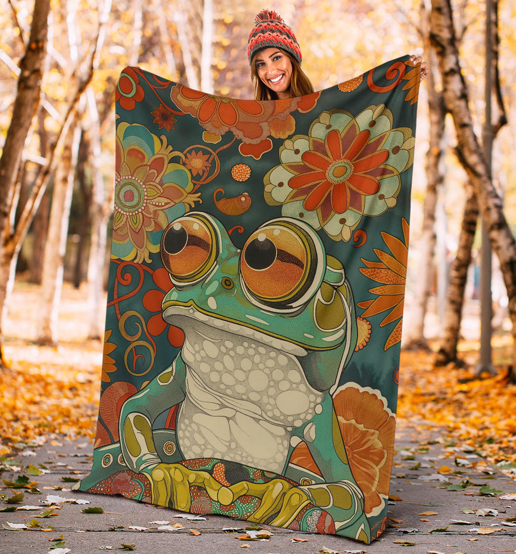 Frog Blanket, Trippy Psychedelics Frog Fleece Blanket, Frog Throw Blanket, Frog Gifts