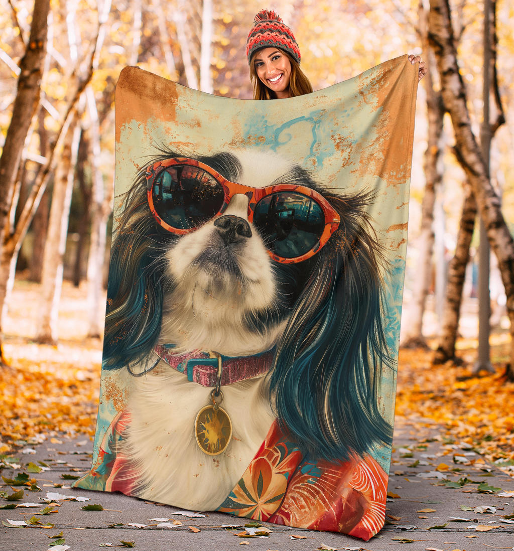 Japanese Chin Blanket, Trippy Psychedelics Japanese Chin Fleece Blanket, Japanese Chin Throw Blanket, Japanese Chin Gifts