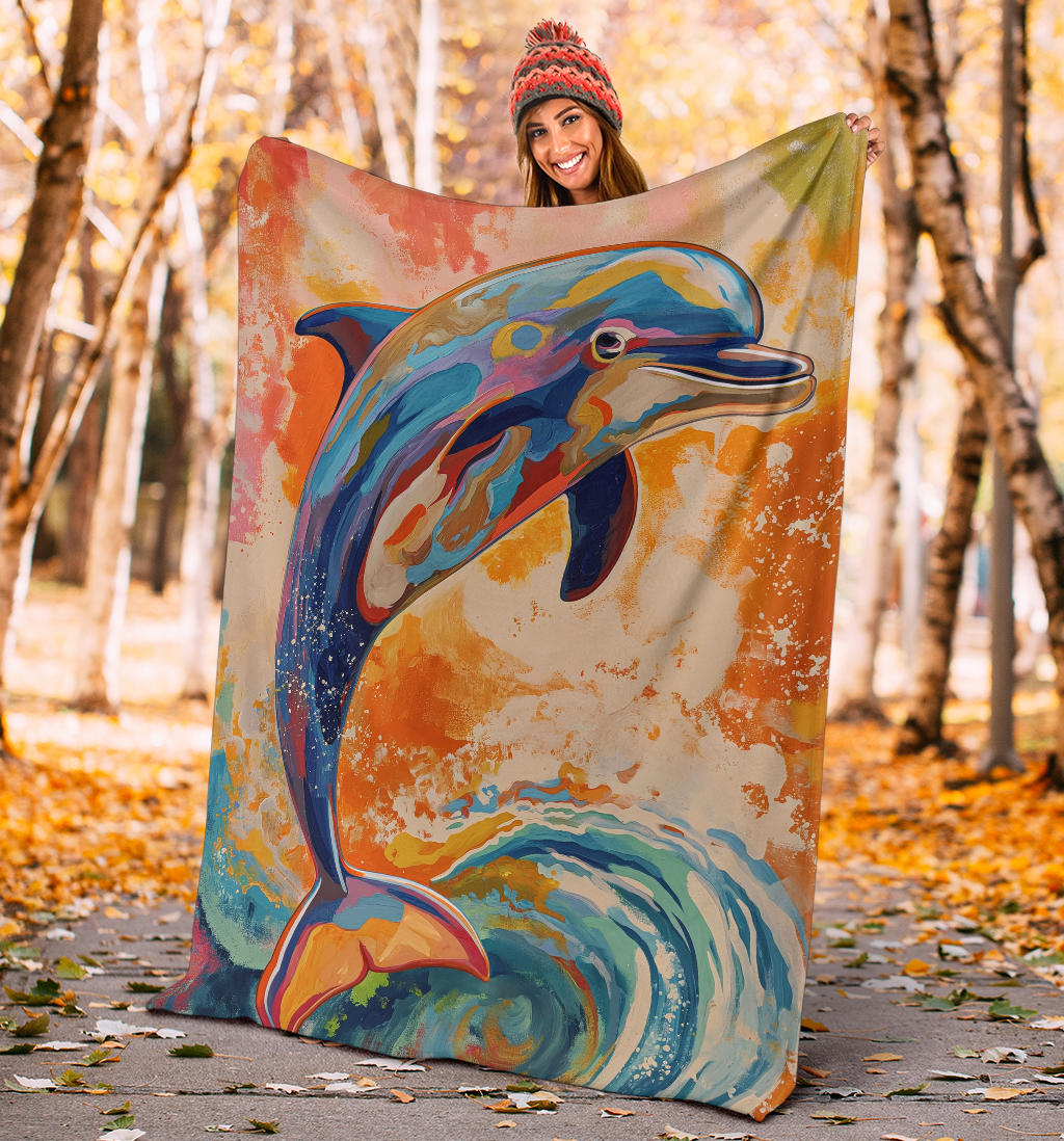 Dolphin Blanket, Trippy Psychedelics Dolphin Fleece Blanket, Dolphin Throw Blanket, Dolphin Gifts