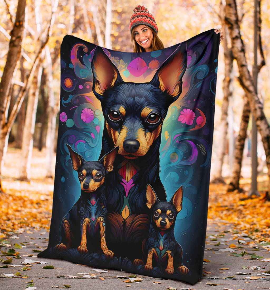 Miniature Pinscher Blanket, Trippy Psychedelics Miniature Pinscher Fleece Blanket, Miniature Pinscher Throw Blanket, Miniature Pinscher Gifts