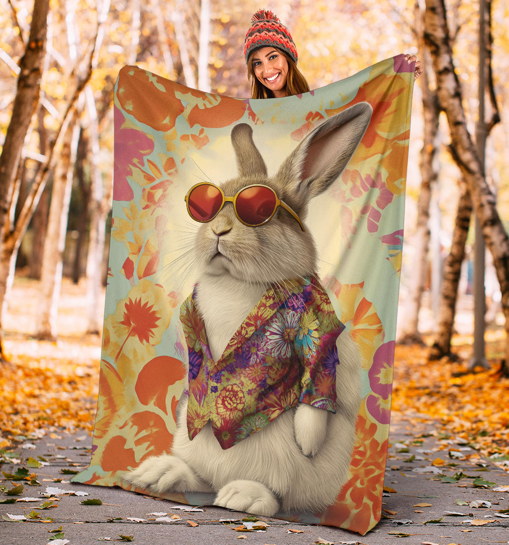 Rabbit Blanket, Trippy Psychedelics Rabbit Fleece Blanket, Rabbit Throw Blanket, Rabbit Gifts