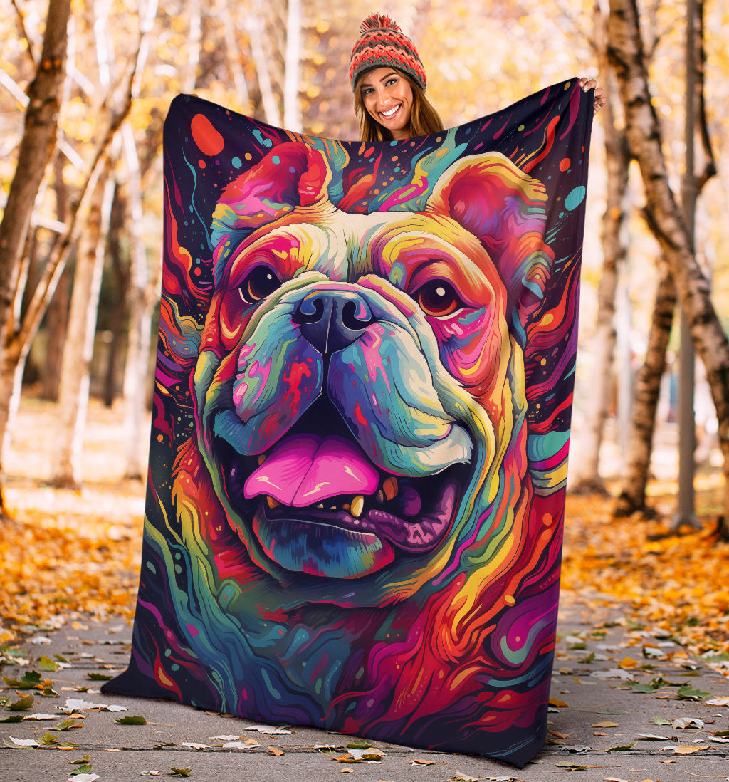 Trippy Psychedelics Bulldog Blanket, Bulldog Throw Blanket, Bulldog Fleece Blanket, Bulldog Gifts