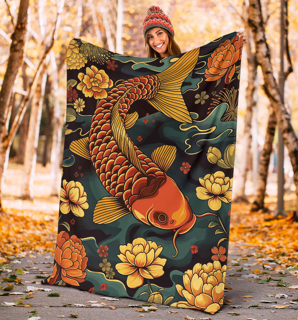 Carp Blanket, Trippy Psychedelics Carp Fleece Blanket, Carp Throw Blanket, Carp Gifts