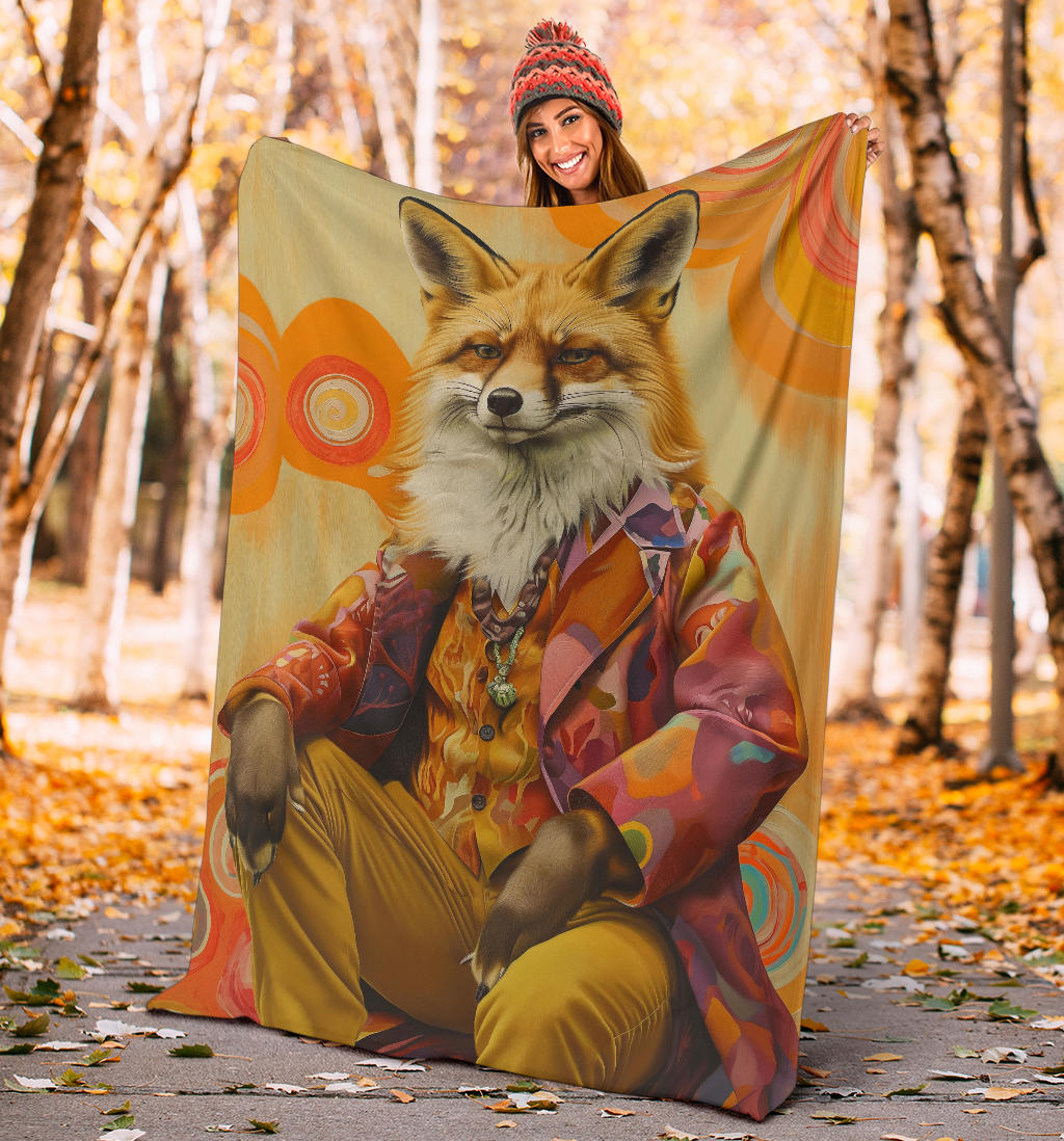 Fox Blanket, Trippy Psychedelics Fox Fleece Blanket, Fox Throw Blanket, Fox Gifts