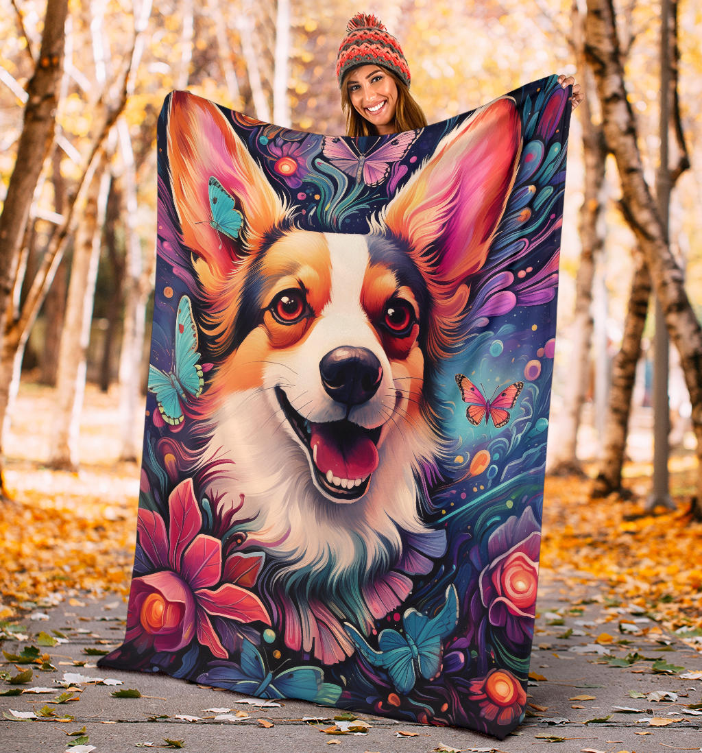 Pembroke Welsh Corgi Blanket, Trippy Psychedelics Pembroke Welsh Corgi Fleece Blanket, Pembroke Welsh Corgi Throw Blanket, Pembroke Welsh Corgi Gifts