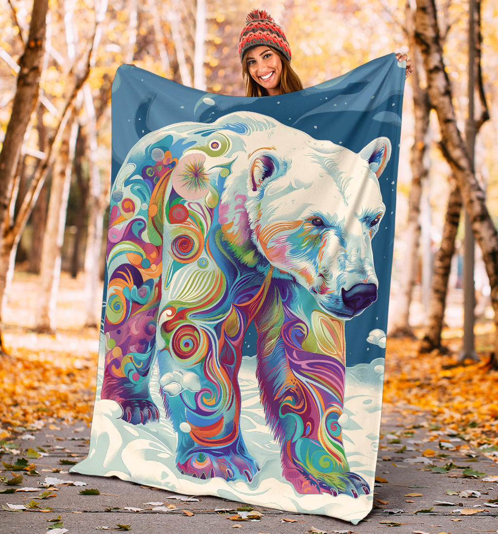 Polar Bear Blanket, Trippy Psychedelics Polar Bear Fleece Blanket, Polar Bear Throw Blanket, Polar Bear Gifts