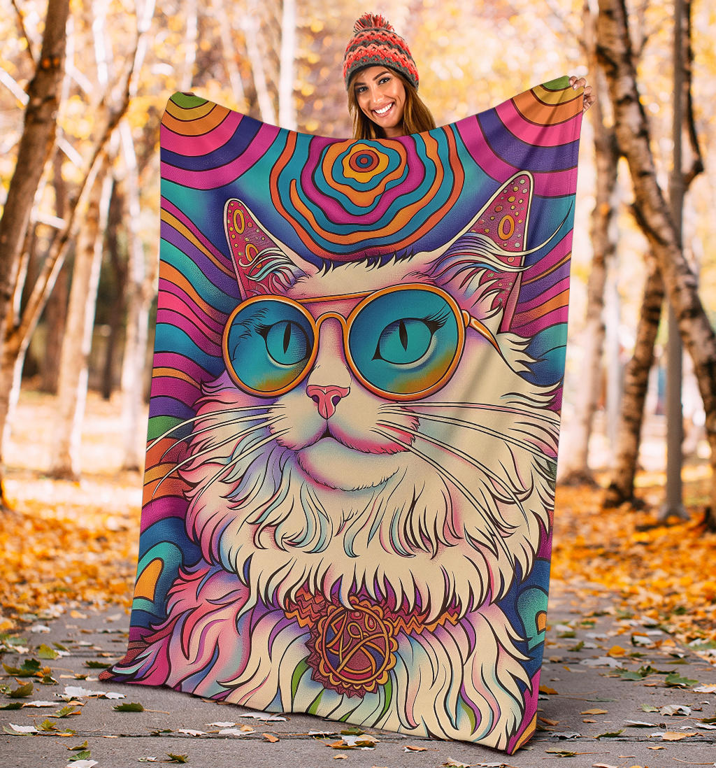 Ragdoll Cat Blanket, Trippy Psychedelics Ragdoll Cat Fleece Blanket, Ragdoll Cat Throw Blanket, Ragdoll Cat Gifts