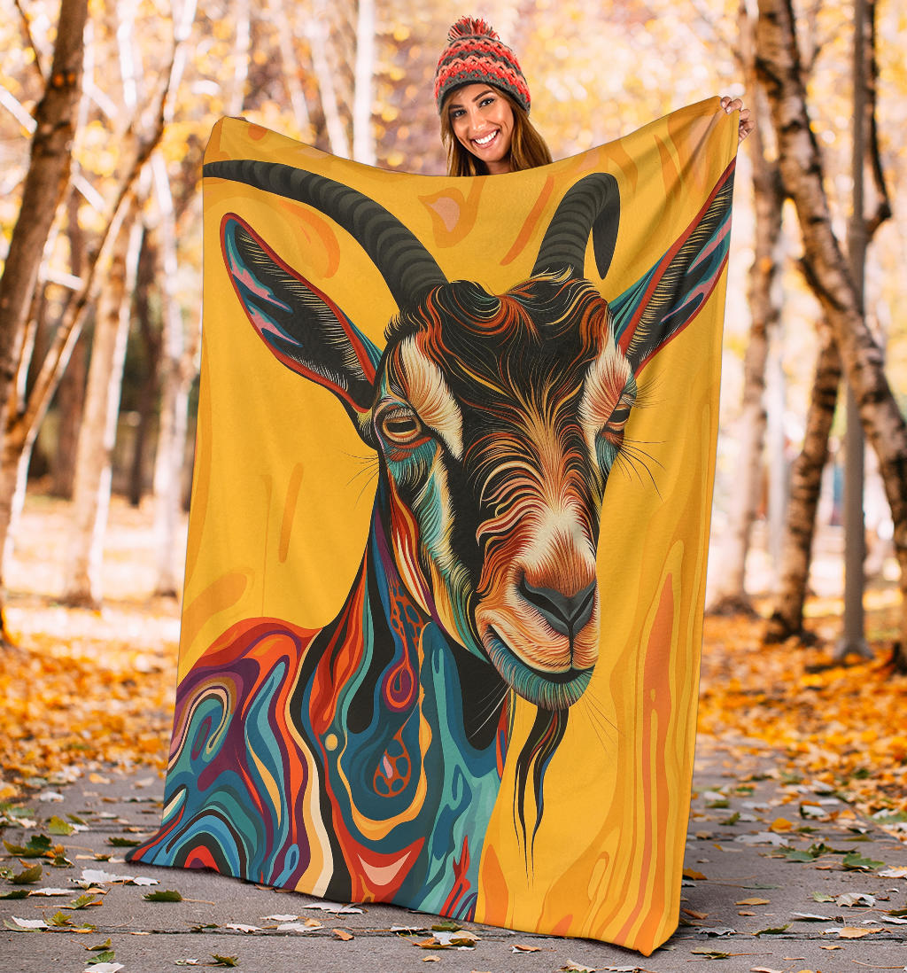 Goat Blanket, Trippy Psychedelics Goat Fleece Blanket, Goat Throw Blanket, Goat Gifts