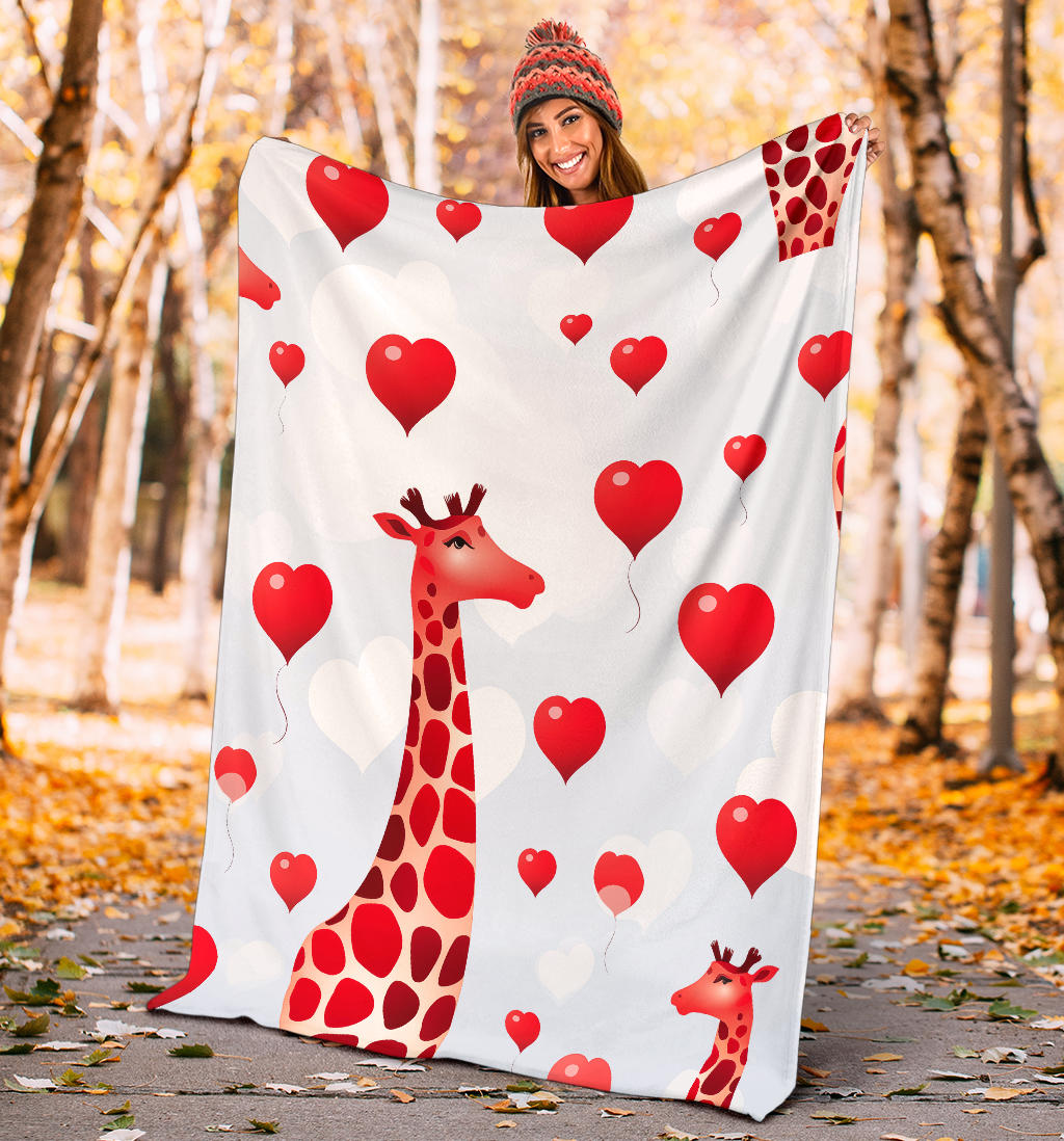 Giraffe Hearts Blanket, Giraffe Throw Blanket, Giraffe Fleece Blanket