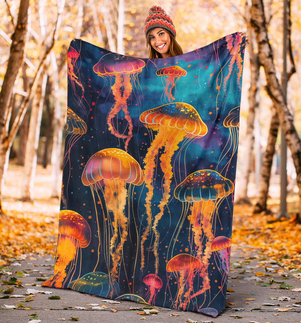 Jellyfish Blanket, Trippy Psychedelics Jellyfish Fleece Blanket, Jellyfish Throw Blanket, Jellyfish Gifts