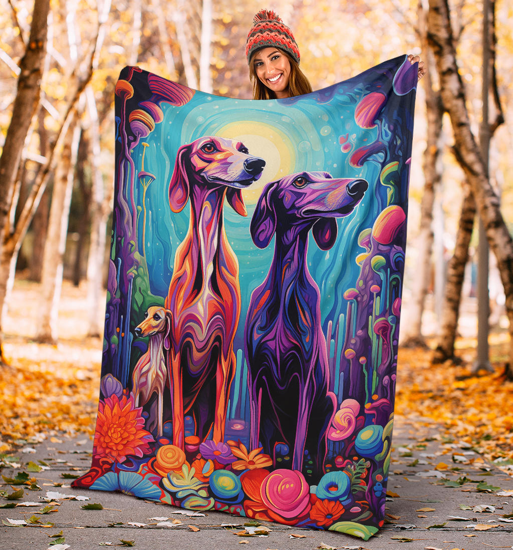 Saluki Blanket, Trippy Psychedelics Saluki Fleece Blanket, Saluki Throw Blanket, Saluki Gifts