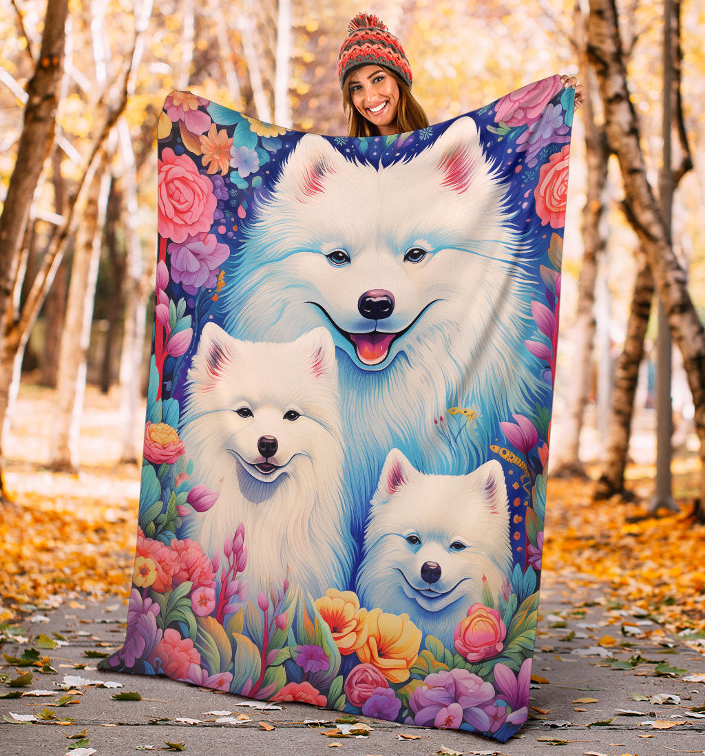 Samoyed Blanket, Trippy Psychedelics Samoyed Fleece Blanket, Samoyed Throw Blanket, Samoyed Gifts