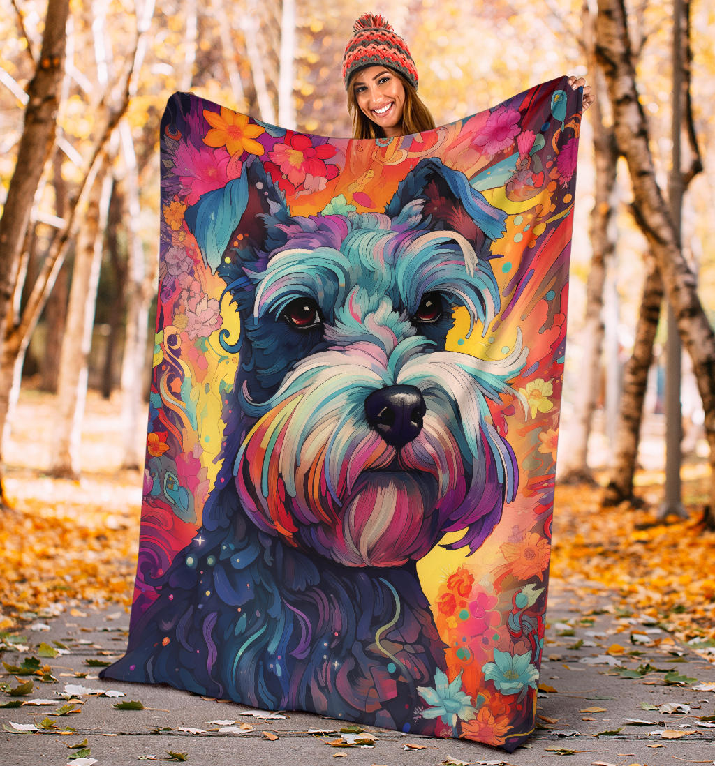 Miniature Schnauzer Blanket, Miniature Schnauzer Dog Trippy Psychedelics Blanket, Miniature Schnauzer Gifts, Miniature Schnauzer Throw Blanket