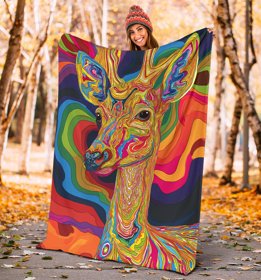 Deer Blanket, Trippy Psychedelics Deer Fleece Blanket, Deer Throw Blanket, Deer Gifts