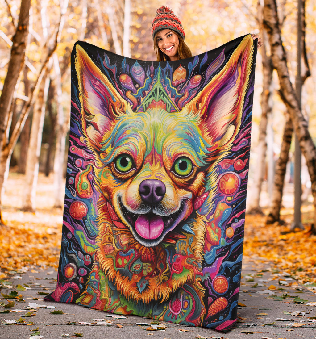 Trippy Psychedelics Chihuahua Blanket, Chihuahua Throw Blanket, Chihuahua Fleece Blanket, Chihuahua Gifts