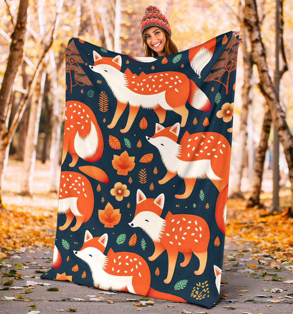 Fox Blanket, Forest Fox Fleece Blanket