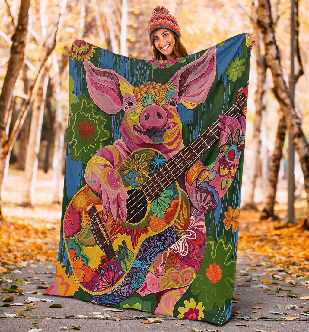 Pig Blanket, Trippy Psychedelics Pig Fleece Blanket, Pig Throw Blanket, Pig Gifts