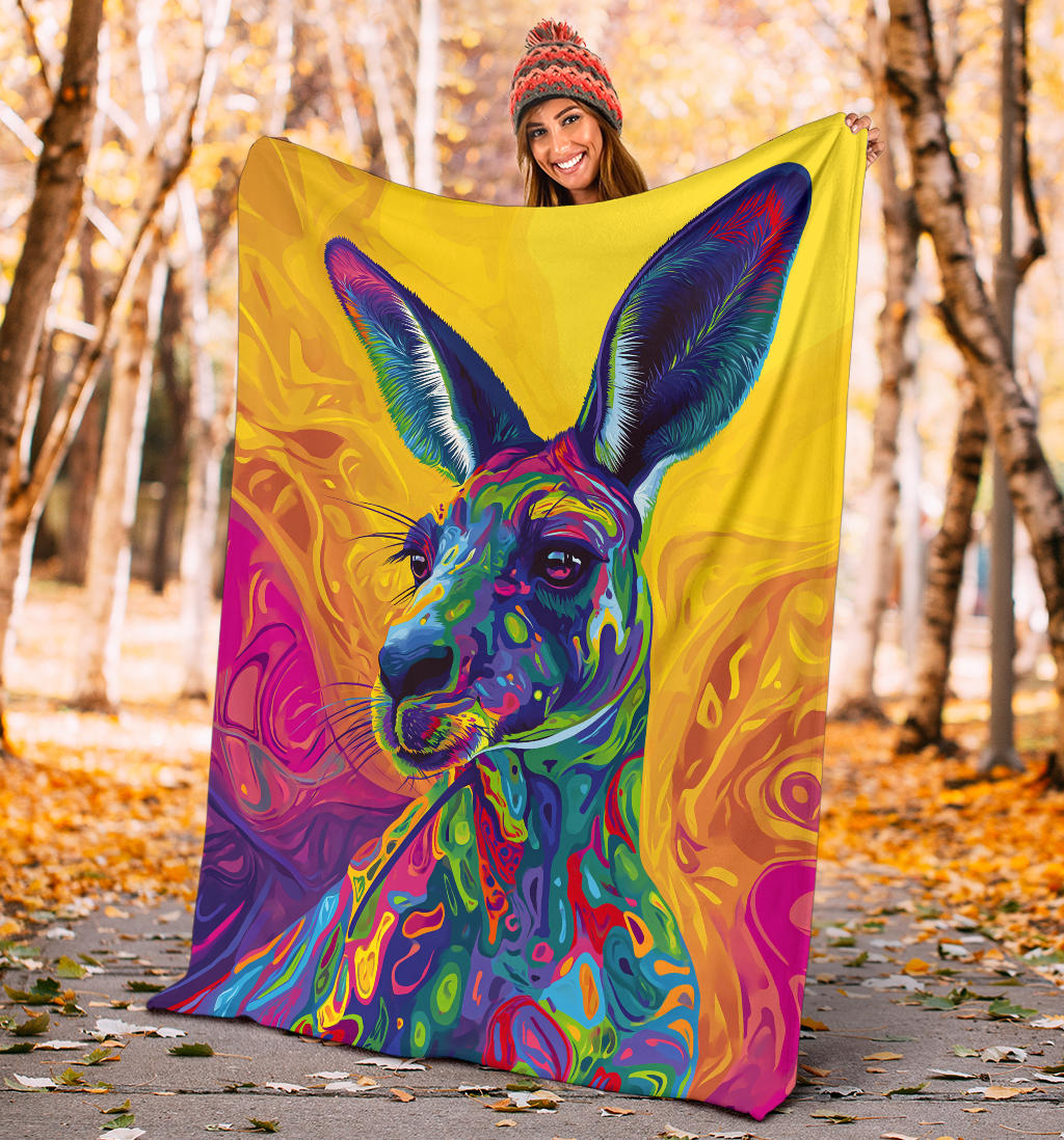 Kangaroo Blanket, Trippy Psychedelics Kangaroo Fleece Blanket, Kangaroo Throw Blanket, Kangaroo Gifts