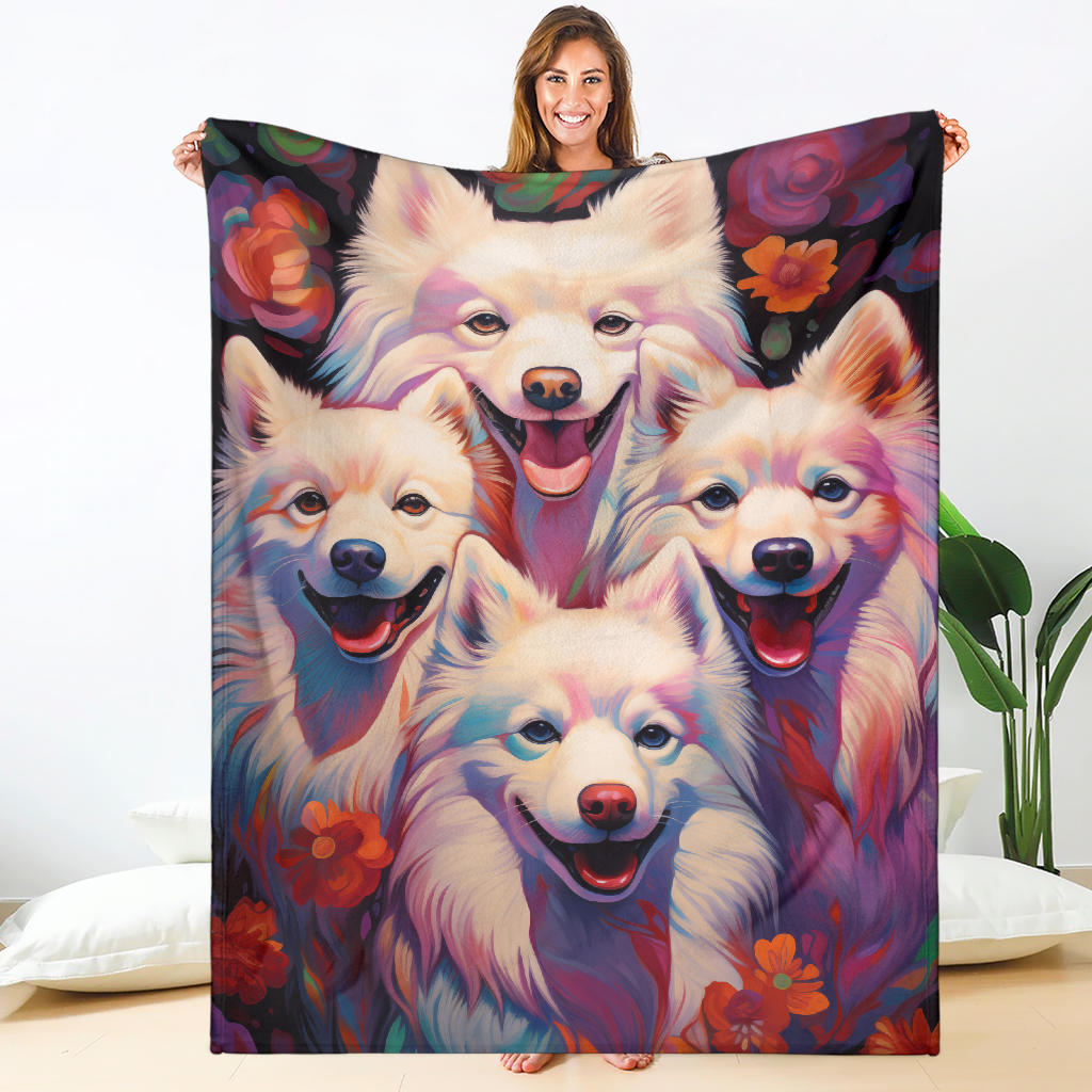 American Eskimo Blanket, Trippy Psychedelics American Eskimo Fleece Blanket, American Eskimo Throw Blanket, American Eskimo Gifts