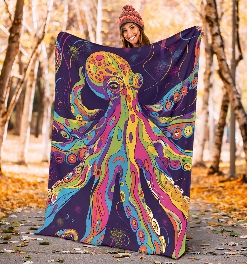 Octopus Blanket, Trippy Psychedelics Octopus Fleece Blanket, Octopus Throw Blanket, Octopus Gifts