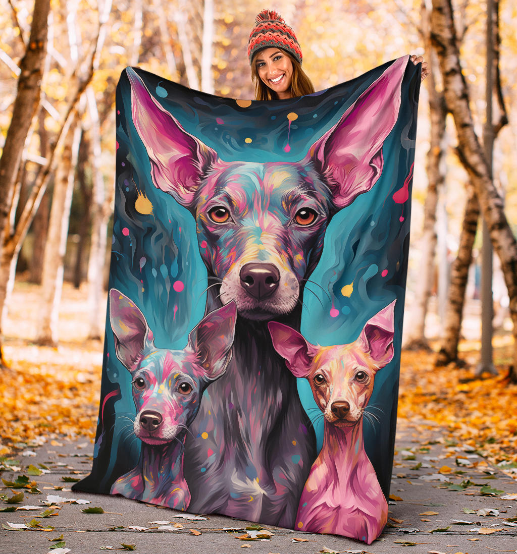 American Hairless Terrier Blanket, Trippy Psychedelics American Hairless Terrier Fleece Blanket, American Hairless Terrier Throw Blanket, American Hairless Terrier Gifts