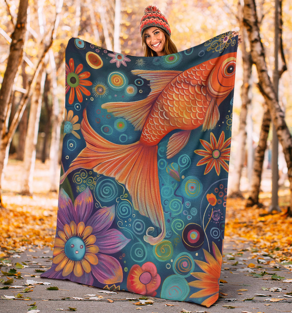 Goldfish Blanket, Trippy Psychedelics Goldfish Fleece Blanket, Goldfish Throw Blanket, Goldfish Gifts