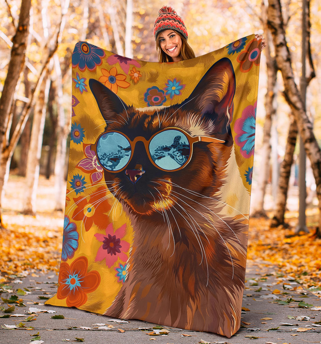 Burmese cat Blanket, Trippy Psychedelics Burmese cat Fleece Blanket, Burmese cat Throw Blanket, Burmese cat Gifts