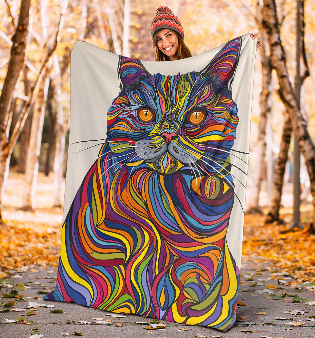 British Shorthair cat Blanket, Trippy Psychedelics British Shorthair cat Fleece Blanket, British Shorthaircat Throw Blanket, British Shorthair cat Gifts