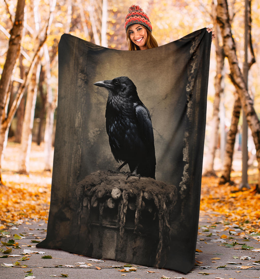 Crow Raven Blanket,  Goth Gifts, Crow Fleece Blanket, Crow Gifts, Crow Custom Blanket, Witchy Blanket