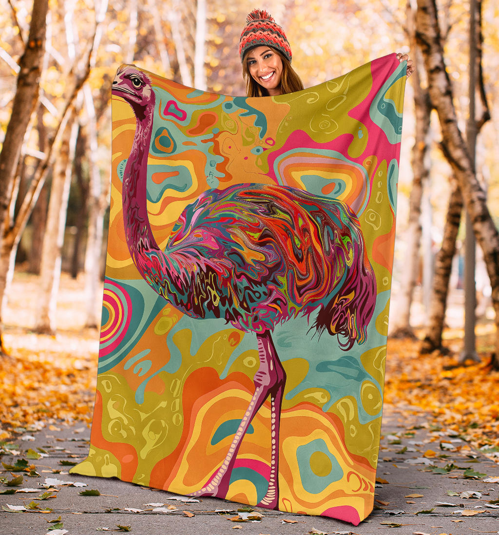 Ostrich Blanket, Trippy Psychedelics Ostrich Fleece Blanket, Ostrich Throw Blanket, Ostrich Gifts