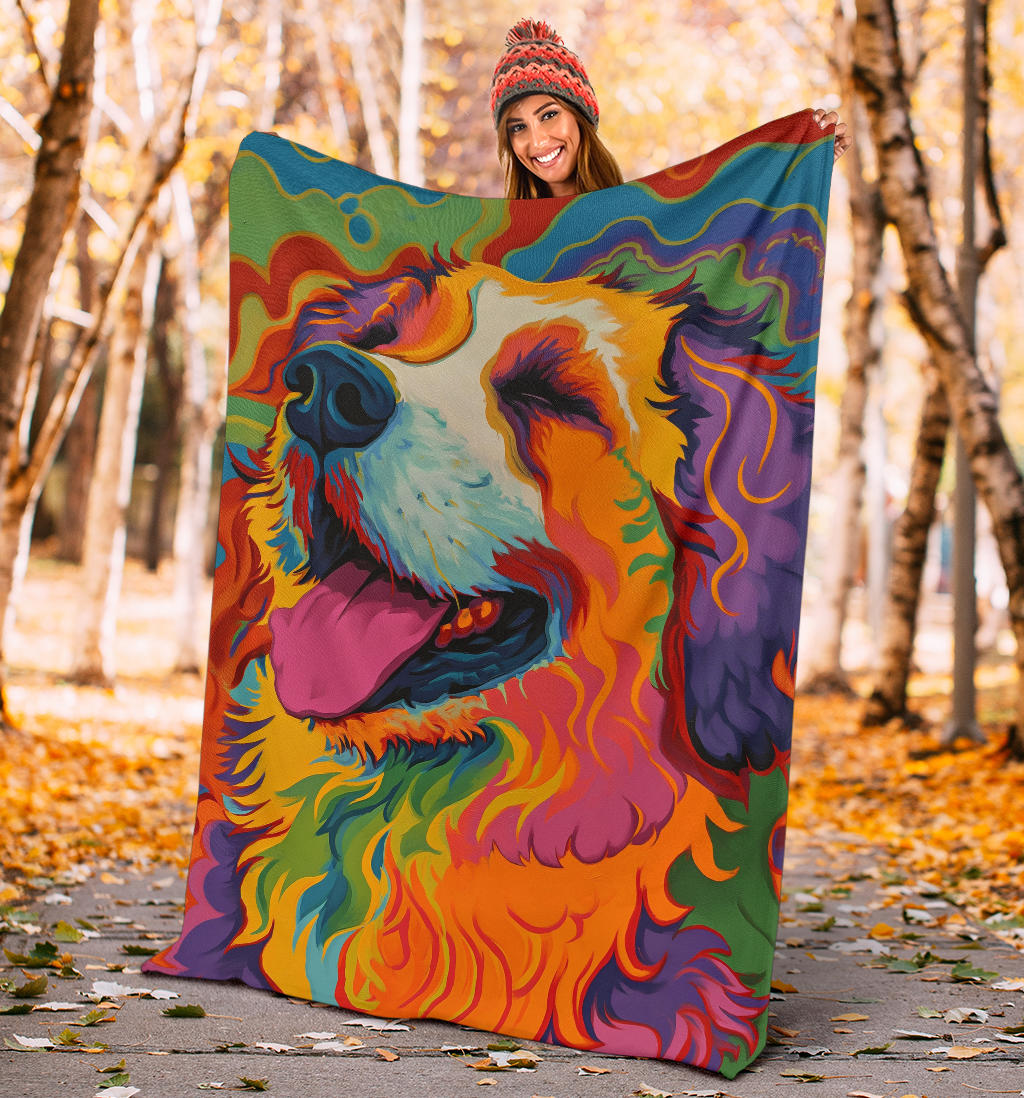 Kuvasz Dog Blanket, Trippy Psychedelics Kuvasz Dog Fleece Blanket, Kuvasz Dog Throw Blanket, Kuvasz Dog Gifts