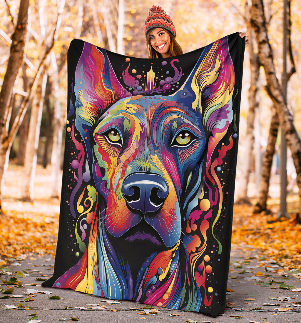 Trippy Psychedelics Doberman Pinscher Blanket, Doberman Pinscher Throw Blanket, Doberman Pinscher Fleece Blanket, Doberman Pinscher Gifts