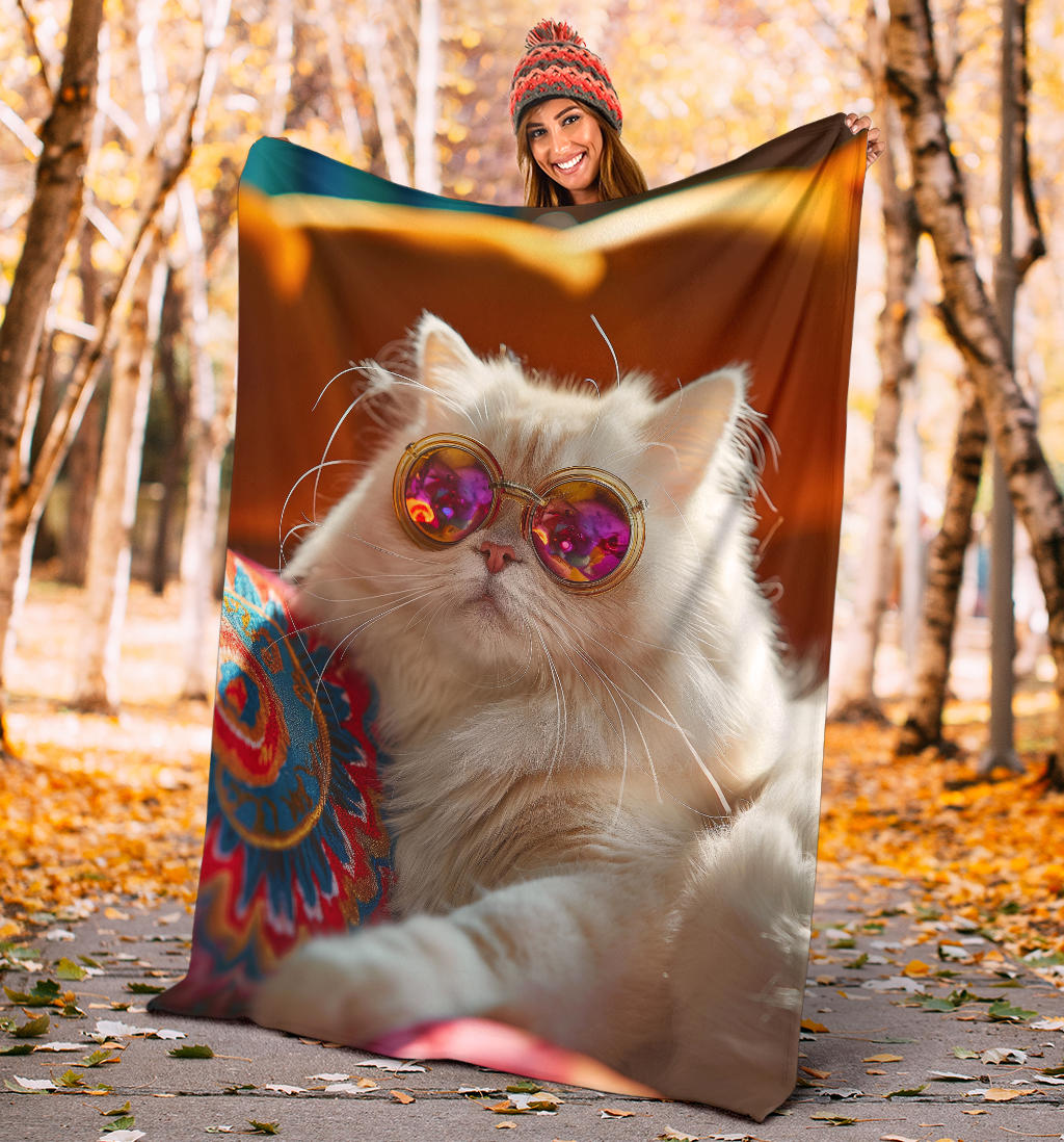 Persian Cat Blanket, Trippy Psychedelics Persian Cat Fleece Blanket, Persian Cat Throw Blanket, Persian Cat Gifts