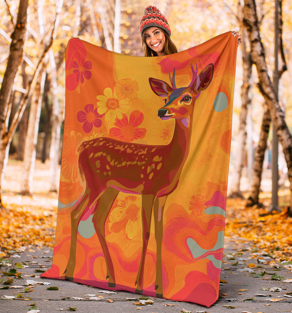 Deer Blanket, Trippy Psychedelics Deer Fleece Blanket, Deer Throw Blanket, Deer Gifts