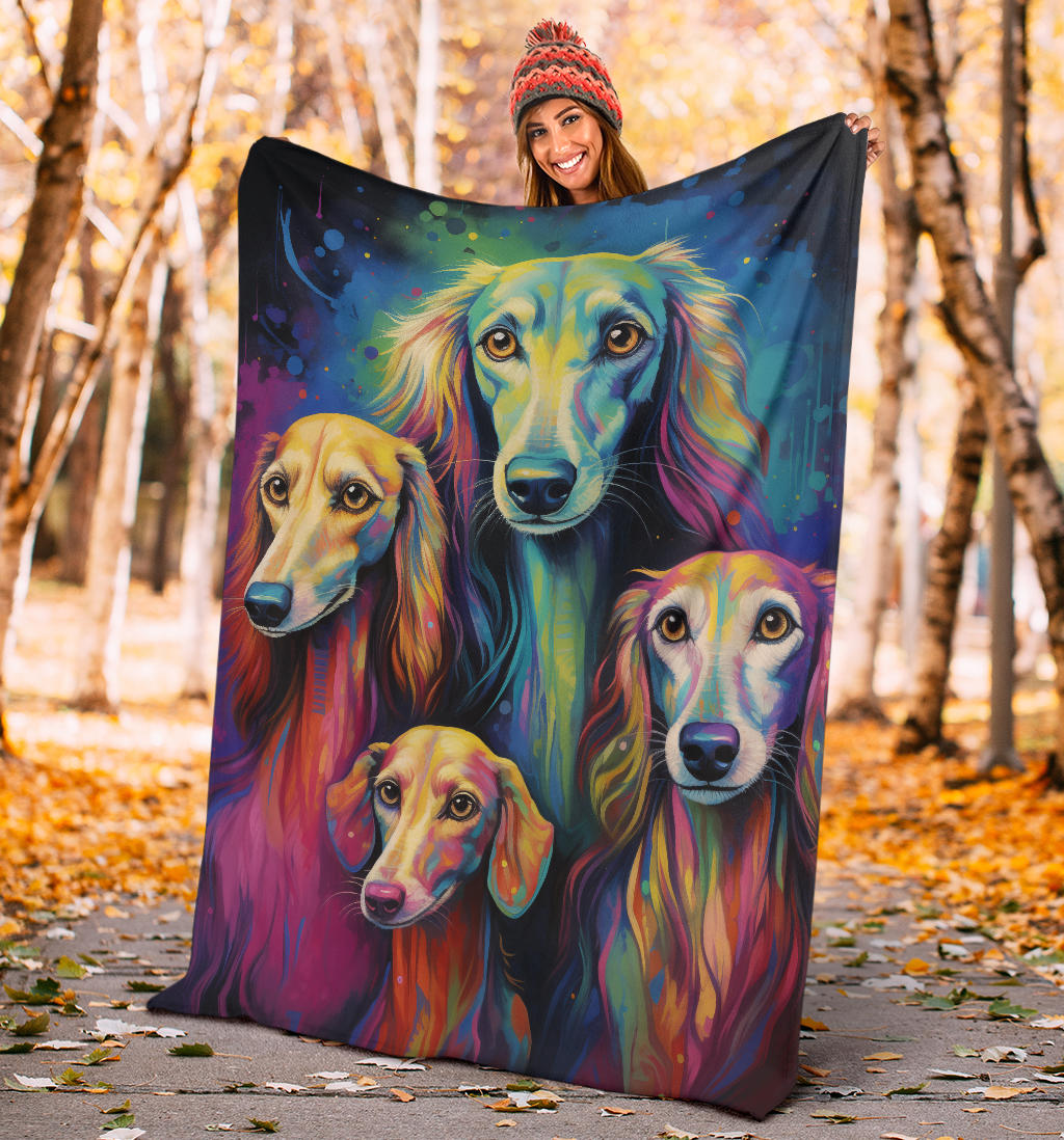 Saluki Blanket, Trippy Psychedelics Saluki Fleece Blanket, Saluki Throw Blanket, Saluki Gifts