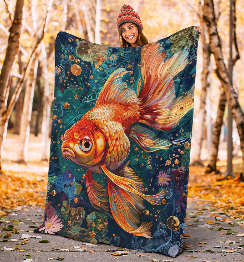 Goldfish Blanket, Trippy Psychedelics Goldfish Fleece Blanket, Goldfish Throw Blanket, Goldfish Gifts