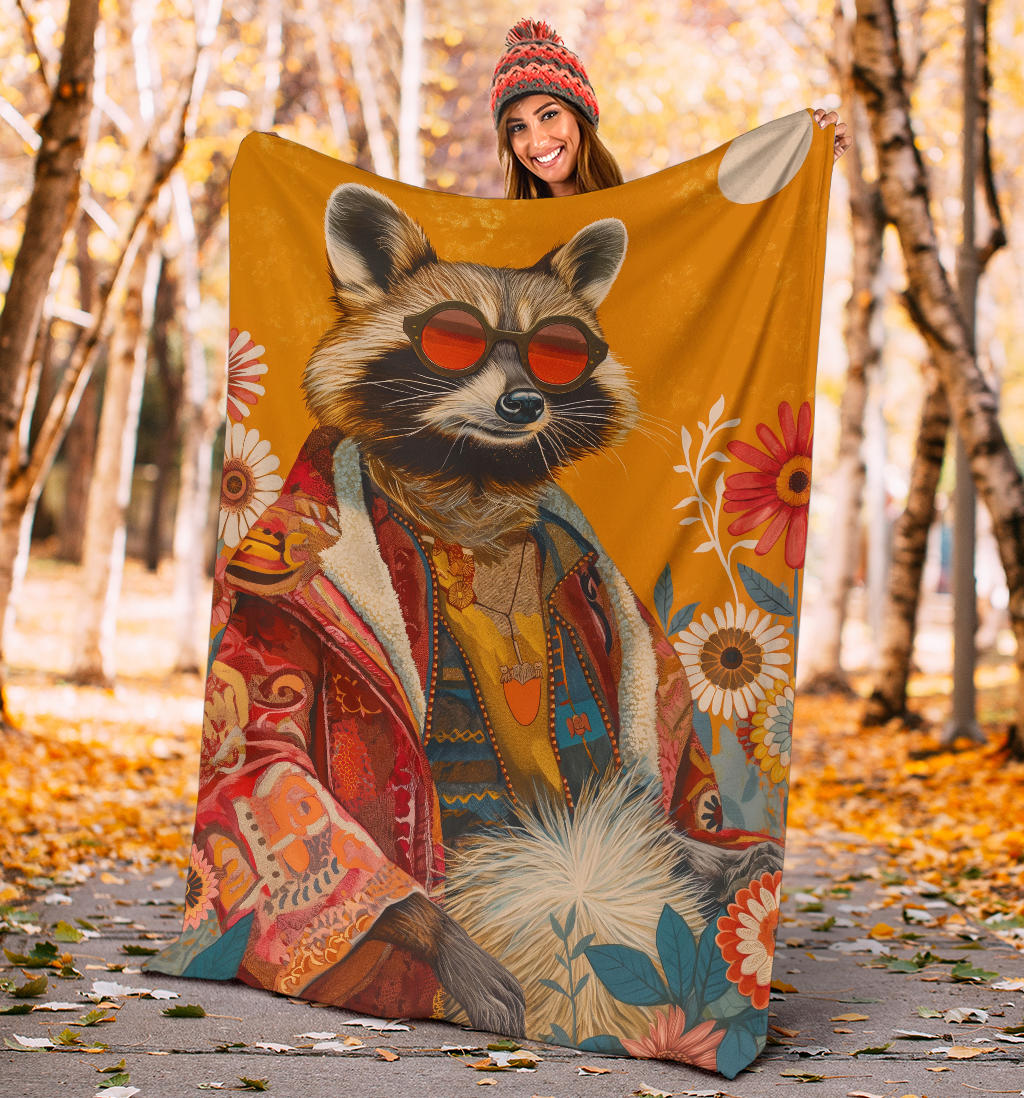 Raccoon Blanket, Trippy Psychedelics Raccoon Fleece Blanket, Raccoon Throw Blanket, Raccoon Gifts