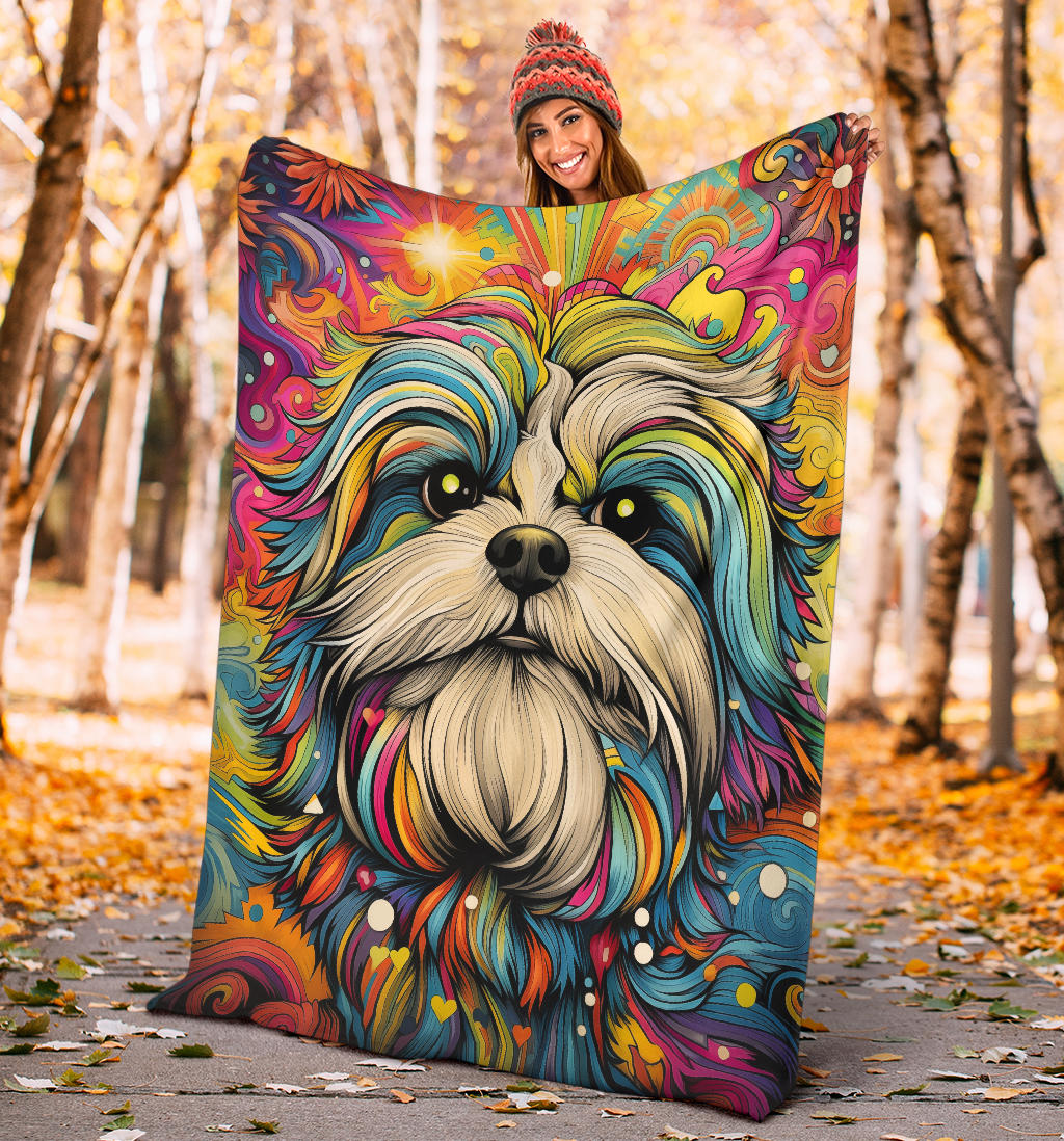 Shih Tzu Blanket, Shih Tzu Trippy Psychedelics Blanket, Shih Tzu Gifts, Shih Tzu Throw Blanket