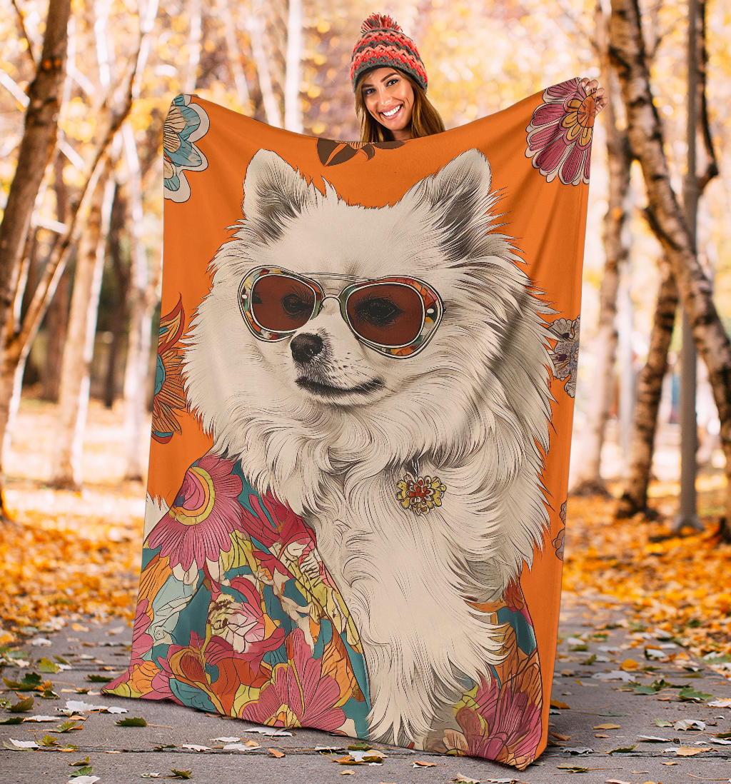 Japanese Spitz Blanket, Trippy Psychedelics Japanese Spitz Fleece Blanket, Japanese Spitz Throw Blanket, Japanese Spitz Gifts